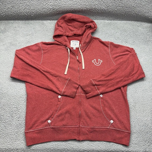 True Religion Mens 3XL MHUB129YE7 Hoodie w/ Big T Full Zip 25258-00 in Ruby Red - Picture 1 of 16